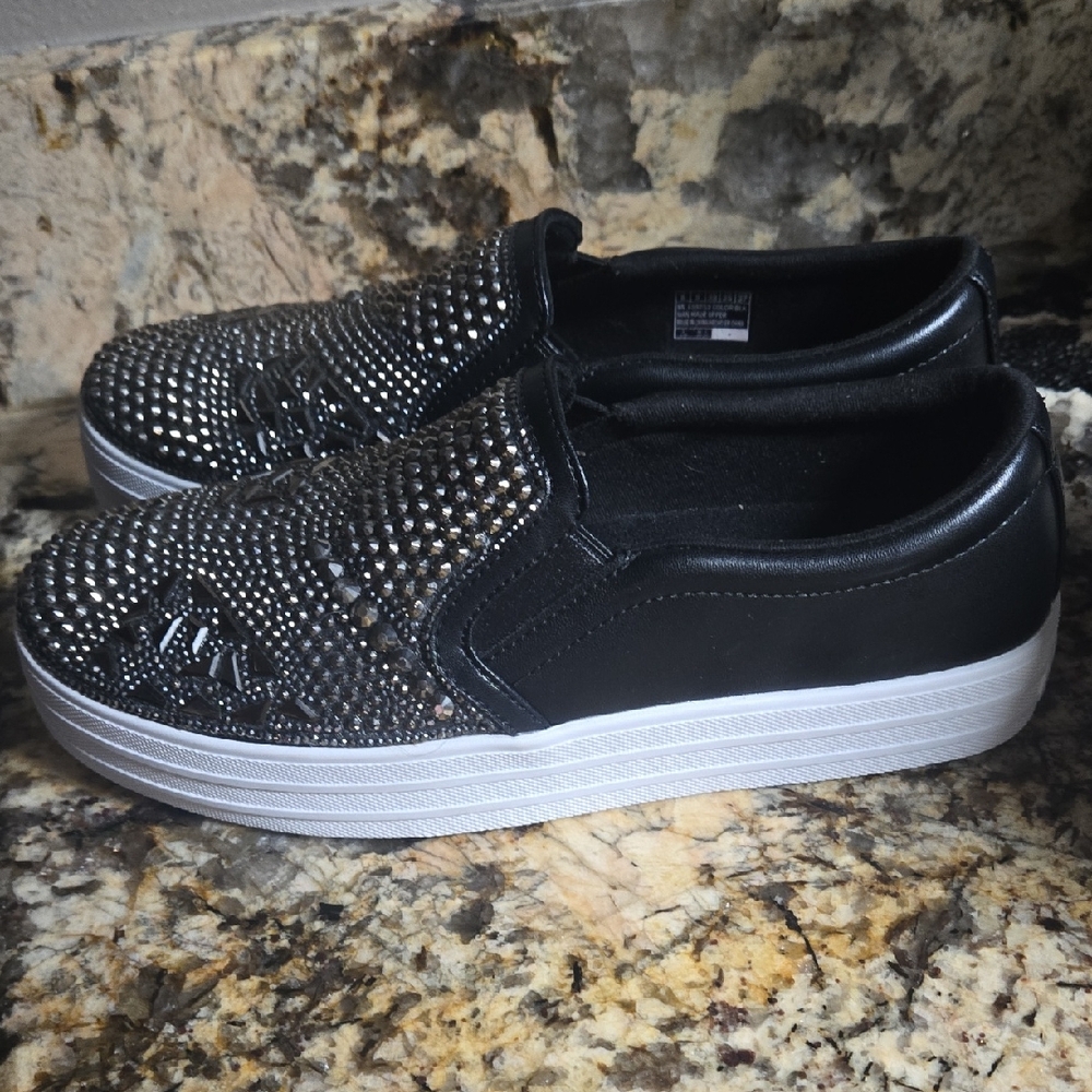 Skechers Black and Silver Women's Slip-On Shoes